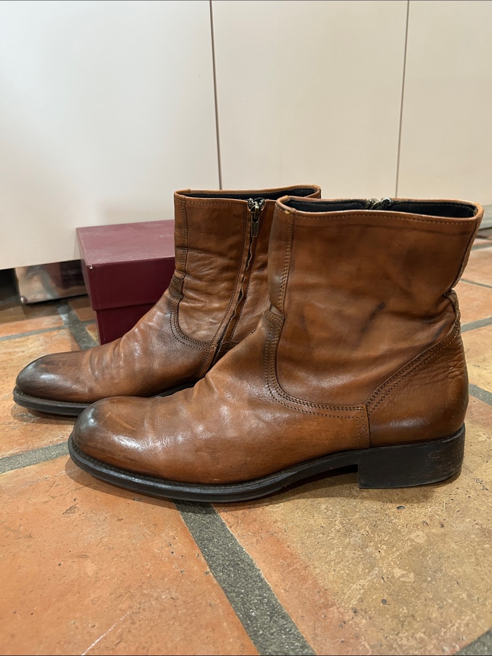 To Boot New York Men's Brown Leather Zip Ankle Boots